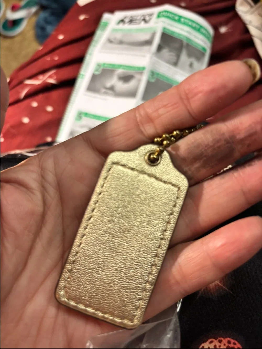 CoachGold Leather Keychain Tag Pendant - Women's Accessory